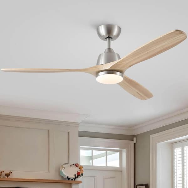 TeakAura 52 in. Indoor Brushed Nickel Farmhouse Ceiling Fan with Light, with Remote and Solid Wood Blades