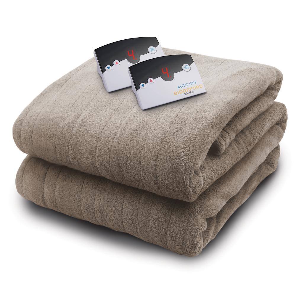 Biddeford Blankets 2034 Series Micro Plush Heated 100 in. x 90 in. Taupe King Size Blanket 2034 905191 700 The Home Depot