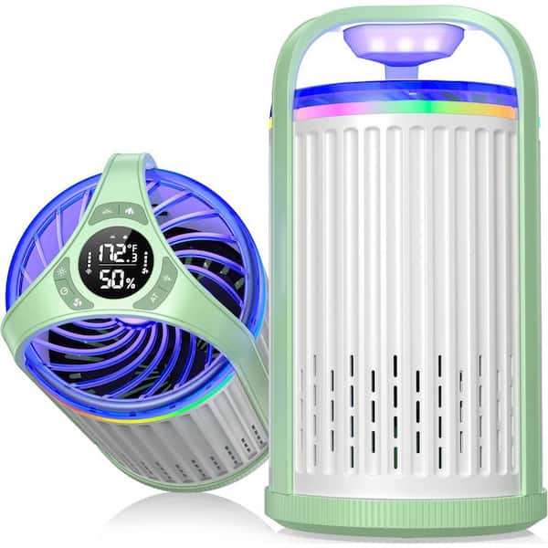 3-in-1 Green/White Indoor Fruit Fly Trap, Quiet and Safe Smart Trap with Temperature & Humidity with 10-Refill Glue Card