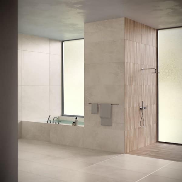 Dorian Sand Beige 23.62 in. x 47.24 in. Marble Look Antique Satin Porcelain Floor and Wall Tile (15.49 sq. ft. / Case)