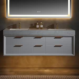 Solidoak 60 in. W x 20.9 in. D x 21.3 in. H Double Sink Bath Vanity in White with White Cultured Marble Top, night light