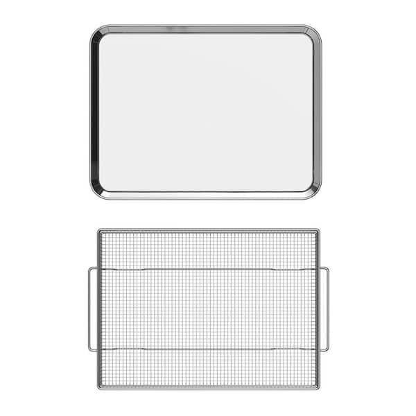 2 Piece Stainless Steel Nonstick Crisper Tray and Basket with Air Fry Mesh for Oven Healthy Cooking