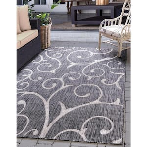 Outdoor Curl Charcoal Gray 8 ft. x 11 ft. Area Rug