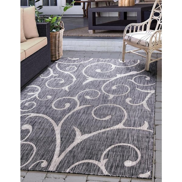 Outdoor Curl Charcoal Gray 8 ft. x 11 ft. Area Rug