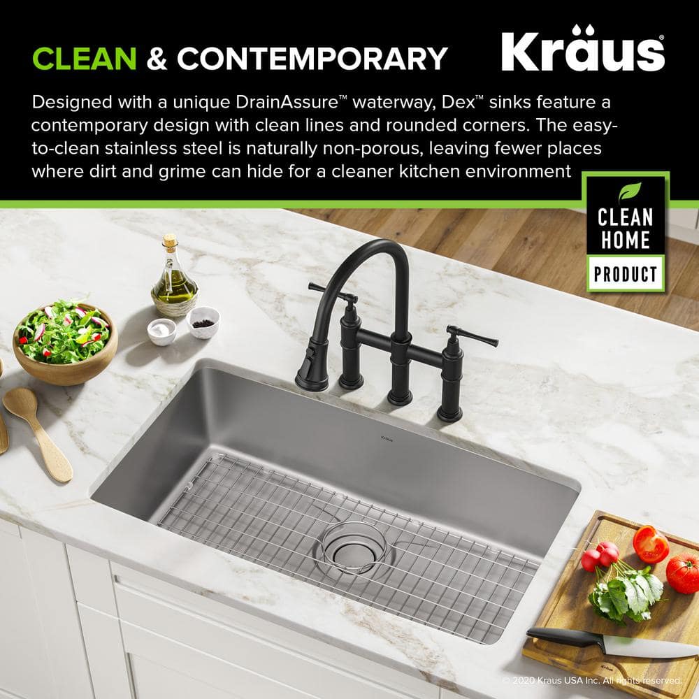 Dex 33-Inch Undermount Single Bowl Stainless Steel Kitchen Sink
