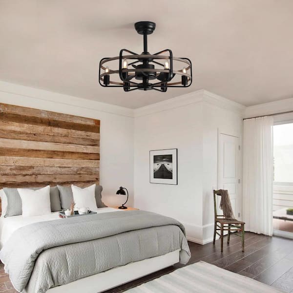 25 in. Indoor Black Caged Enclosed Ceiling Fan with Light Farmhouse Rustic Ceiling Fan with Remote and APP Control