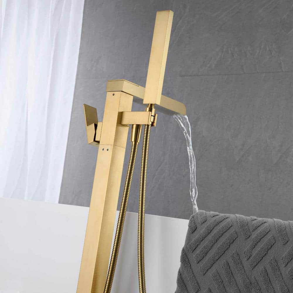 Brushed Gold Freestanding Tub Faucet with Hand Shower
