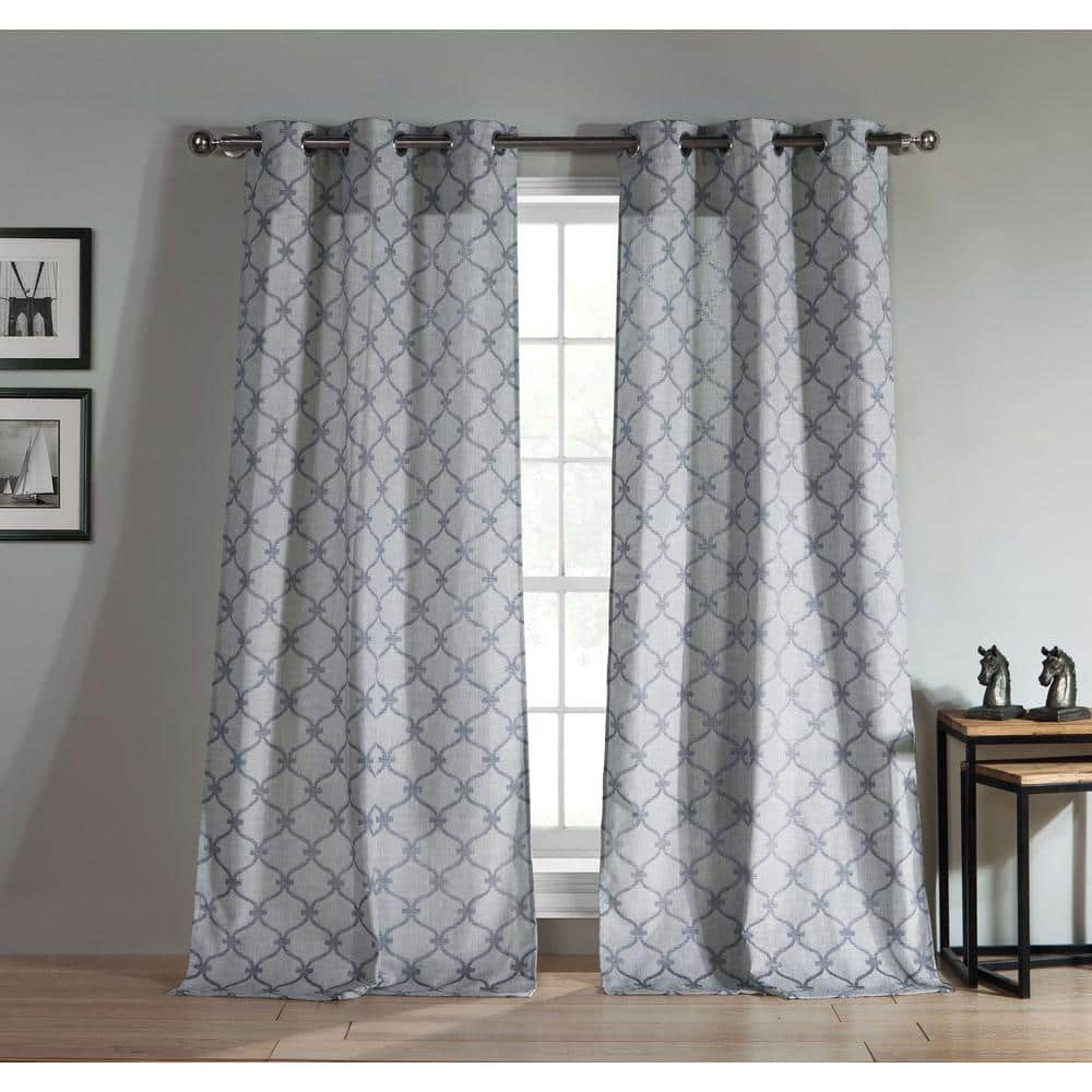 Kenilworth 38 in. W x 96 in. L Polyester Window Panel in Indigo