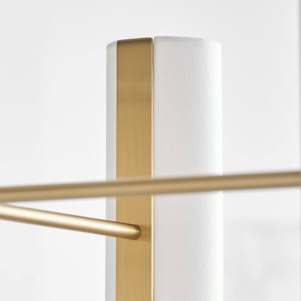 SCOTT LIVING - Capalino 8-Light Satin Brass Large Chandelier with White Linen Fabric Shades