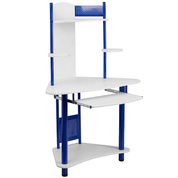 Flash Furniture Blue and White Corner Computer Desk with Hutch