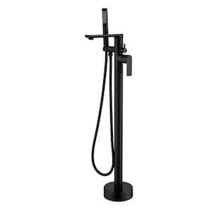 Single Handle Freestanding Floor Mount Tub Faucet with Handheld Shower Bathtub Filler Faucet in Matte Black