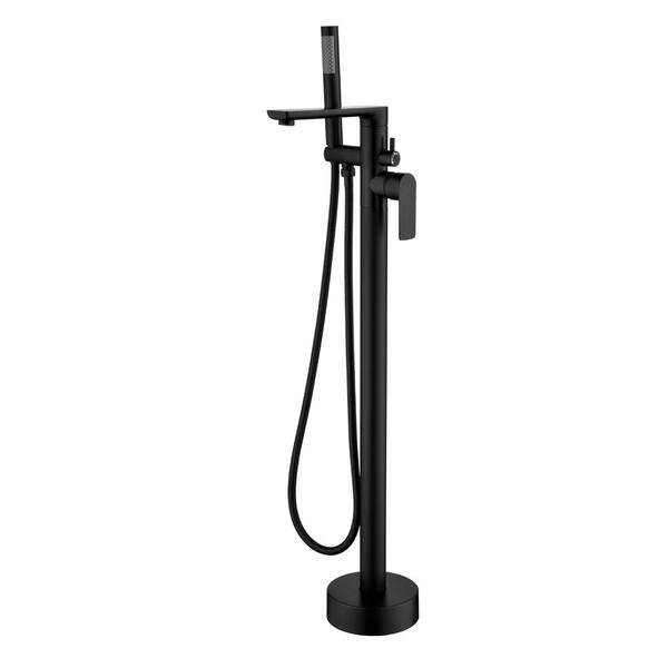 Unbranded Single Handle Freestanding Floor Mount Tub Faucet with Handheld Shower Bathtub Filler Faucet in Matte Black