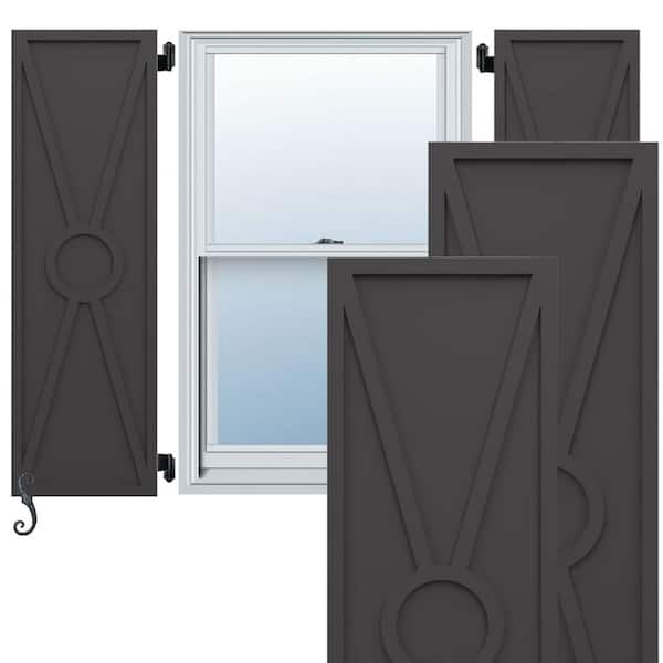 Ekena Millwork EnduraCore Santa Fe Modern Style 18-in W x 32-in H Raised Panel Composite Shutters Pair in Shadow Mountain