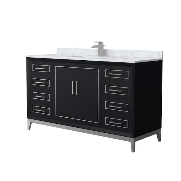 Wyndham Collection Marlena 60 in. W x 22 in. D x 35.25 in. H Single Bath Vanity in Black with White Carrara Marble Top