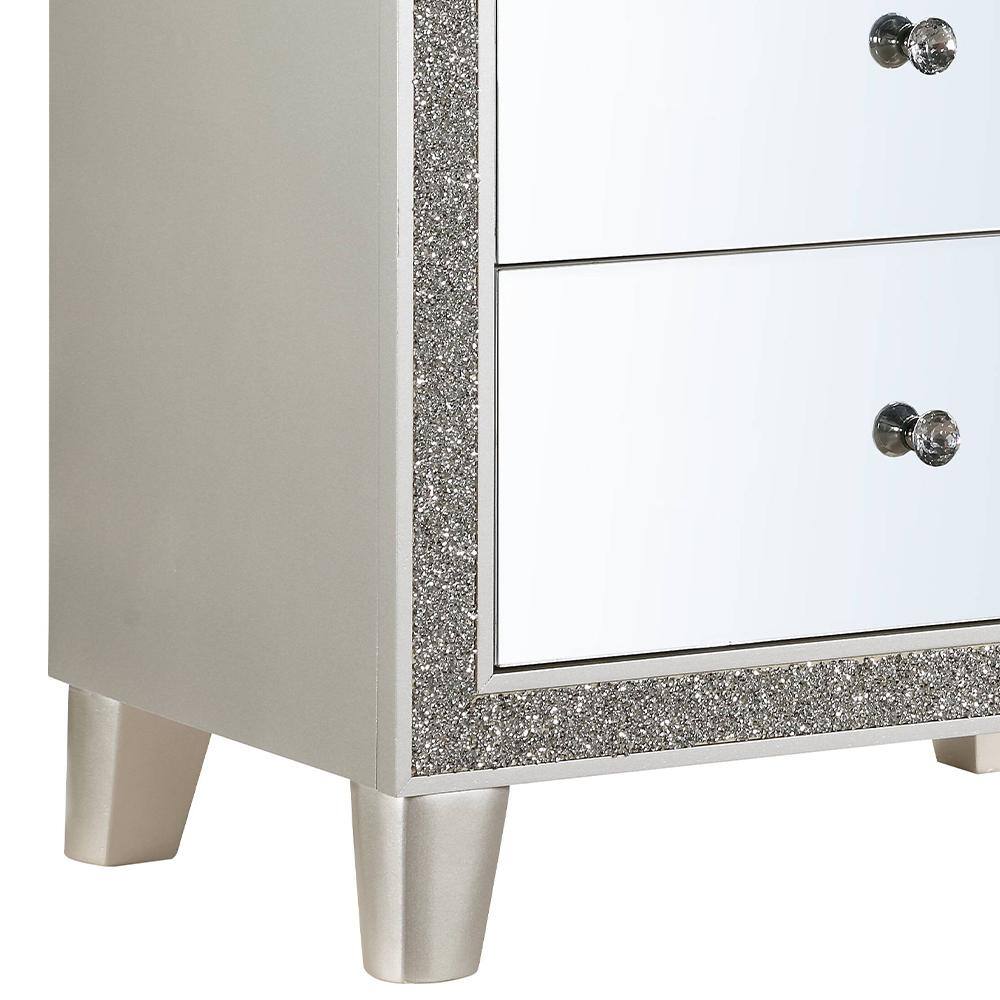 Elegant Mirrored Champagne Nightstand with 2 Solid Wood Drawers