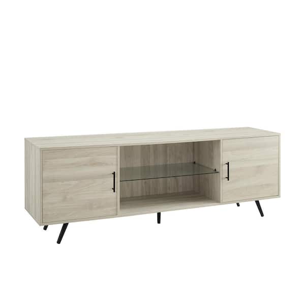 70 in. Contemporary Birch TV Stand with Glass Shelf (Max TV Size 80 in.)
