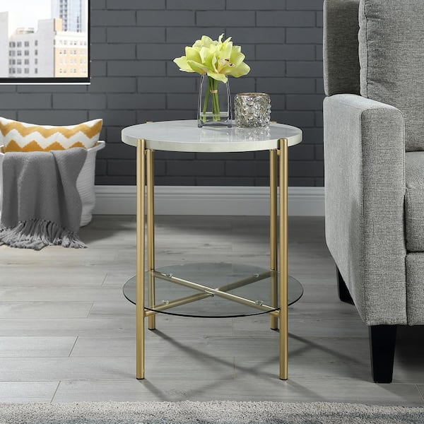 Walker Edison Furniture Company 20 In. White Marble And Gold Simone 