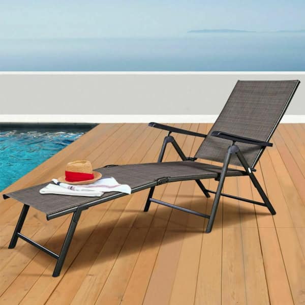 Steel Outdoor Lounge Chair in Tan (Set of 2)