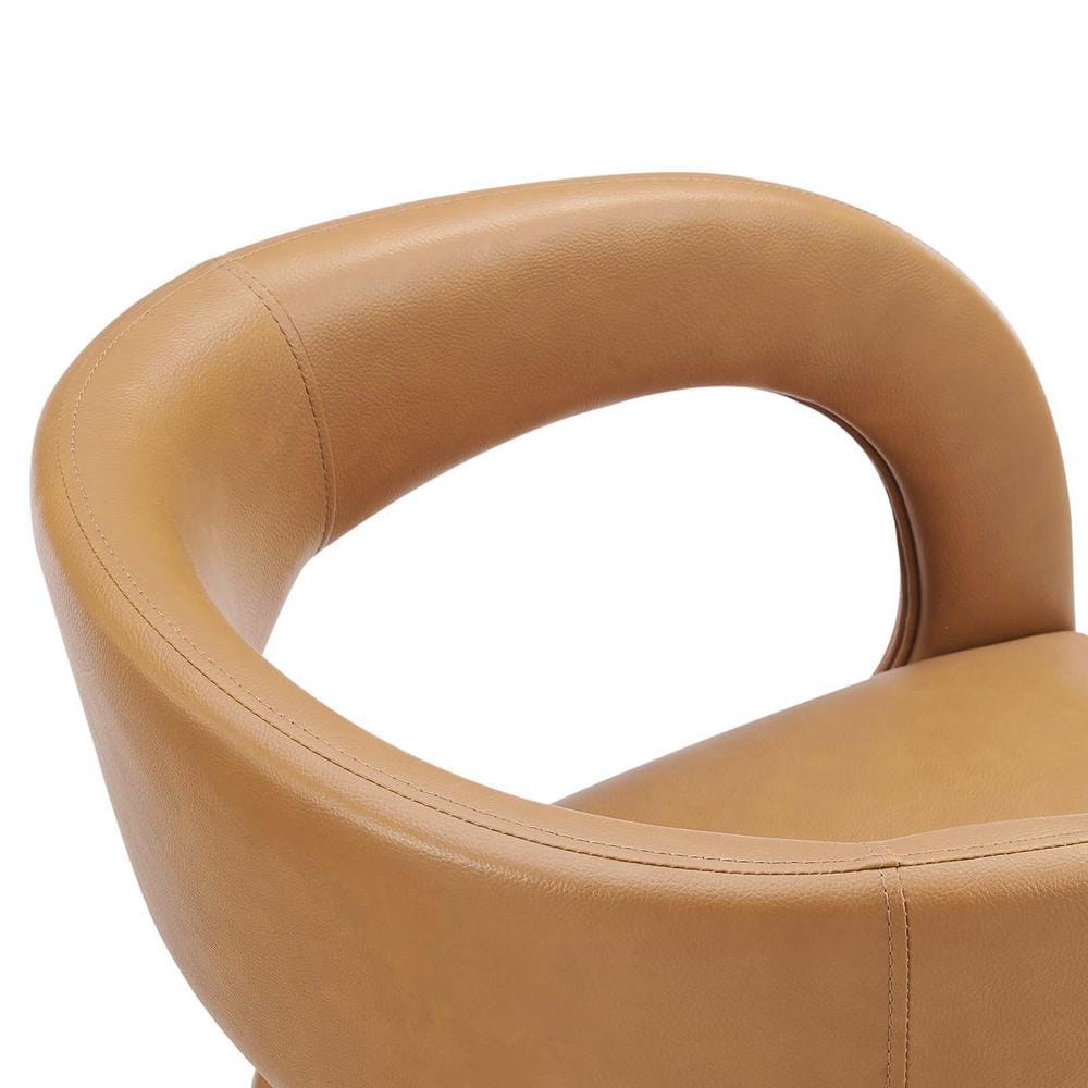 Tan Vegan Leather Low Arm Chair with Wood Legs