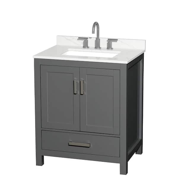 Wyndham Collection Sheffield 30 in. W. x 22 in. D x 35 in. H Single Bath Vanity in Dark Gray with Giotto Quartz Top