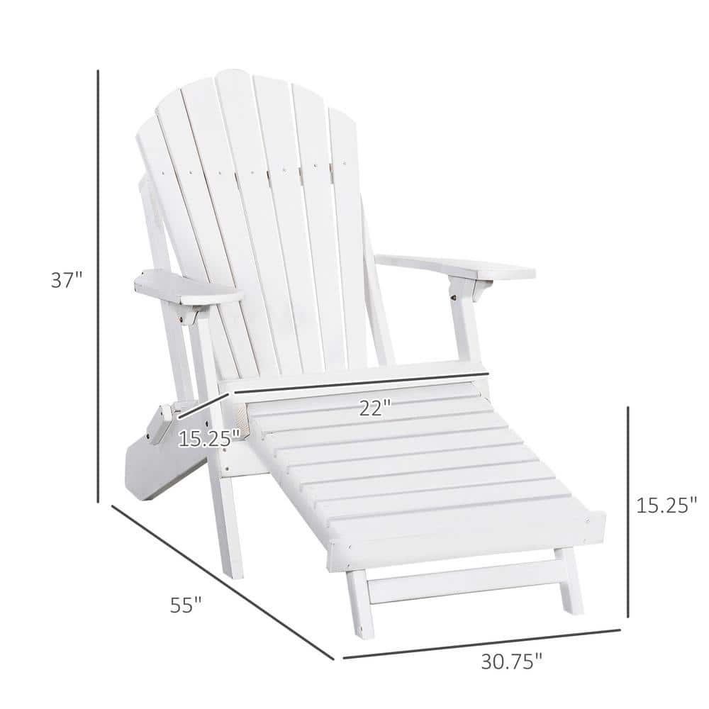 White Fir Wood Folding Adirondack Chair with Ottoman