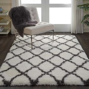 Ultra Plush Shag Ivory/Charcoal 5 ft. x 8 ft. Abstract Plush Contemporary Area Rug