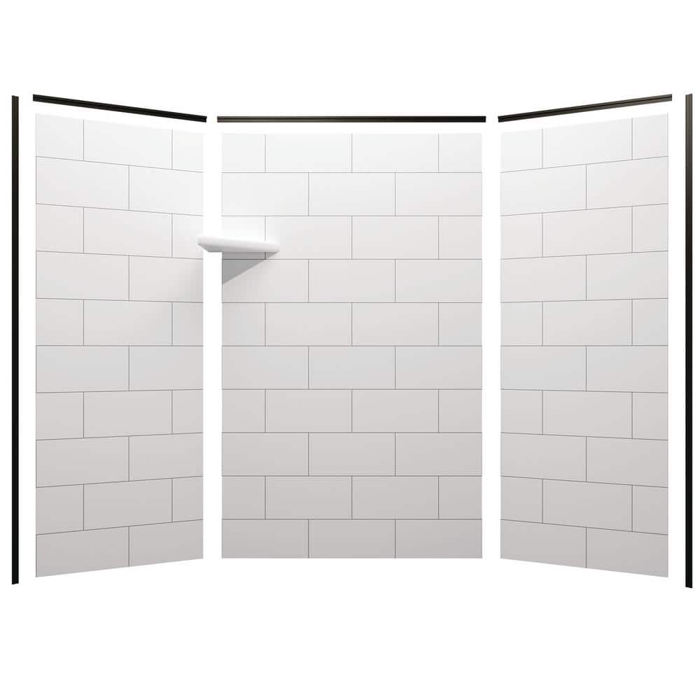FlexStyle 60"W x 36"D x 80"H White Block Shower Wall Surround with Black Trim