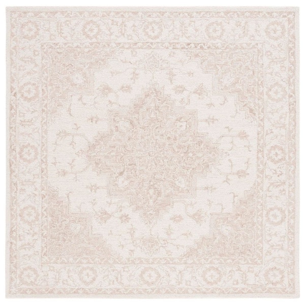 Metro 4 ft. x 4 ft. Beige/Ivory Ornate Border Square Area Rug