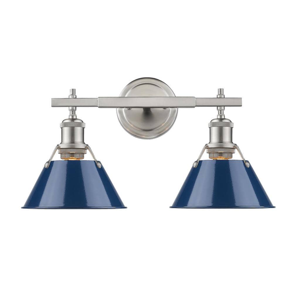 Orwell Transitional Pewter 2-Light Vanity with Navy Accents