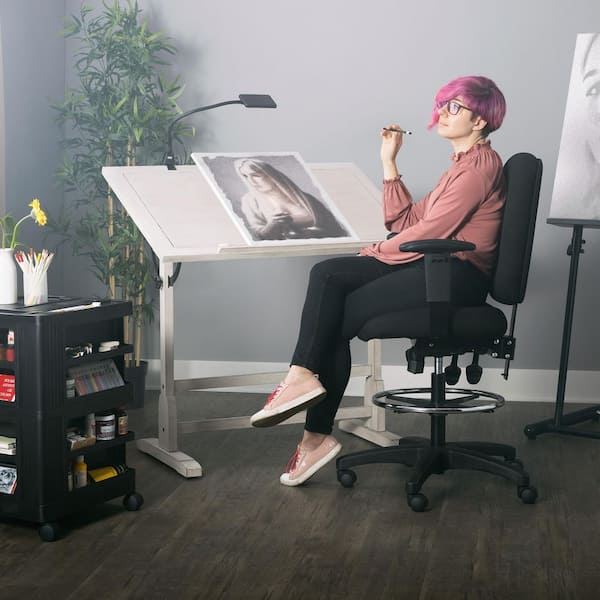 Vintage 42 in. Wide Rectangular Coastal Wash Drawing/Draft.ing Wood Table/Desk with Adjustable Top