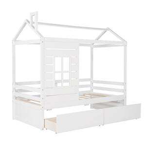 aisword Gray White Twin Size Loft Bed with Roof House Bed ...