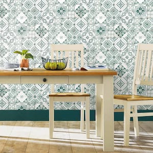 Teal Mediterranean Tile Peel and Stick Wallpaper (Covers 28.18 sq. ft.)