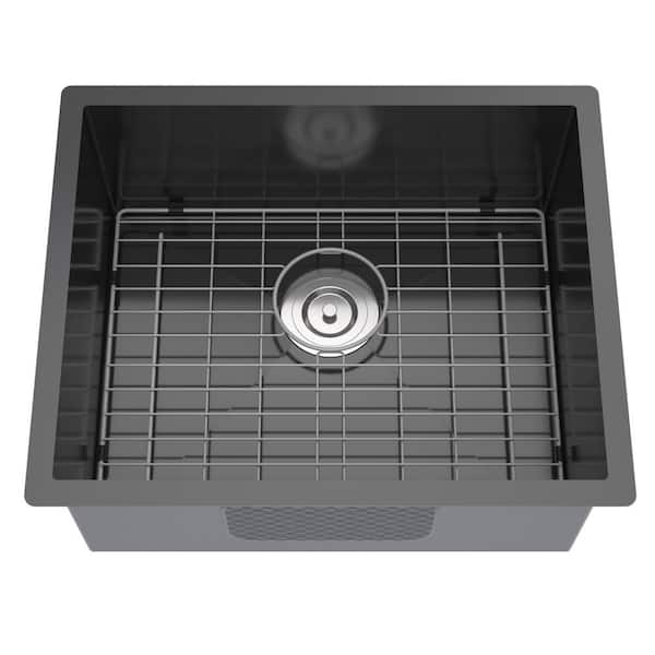 22 in. x 18 in. Undermount Stainless Steel Kitchen Sink with 16 Gauge Single Bowl in Gloss Black