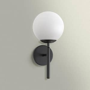 5.91 in. 1-Light Black Modern Globe Wall Sconce with Frosted Glass Shade for Bedroom Hallway