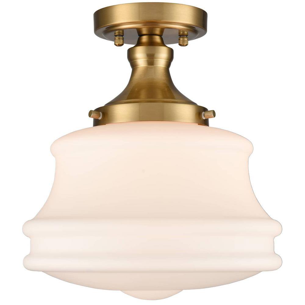 CLAXY 13.39 in. 1-Light Gold Flush Mount with Frosted Glass Shade and ...