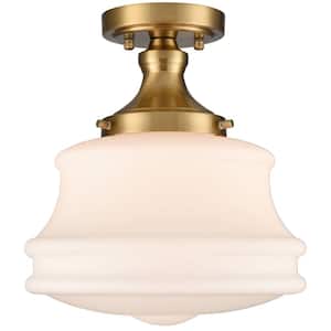 13.39 in. 1-Light Gold Flush Mount with Frosted Glass Shade and No Light Bulb Type Included (1-Pack)