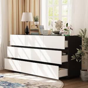Black and White 9-Drawers 63 in. Width Wooden Chest of Drawers, Bedroom Dresser, Storage Cabinet