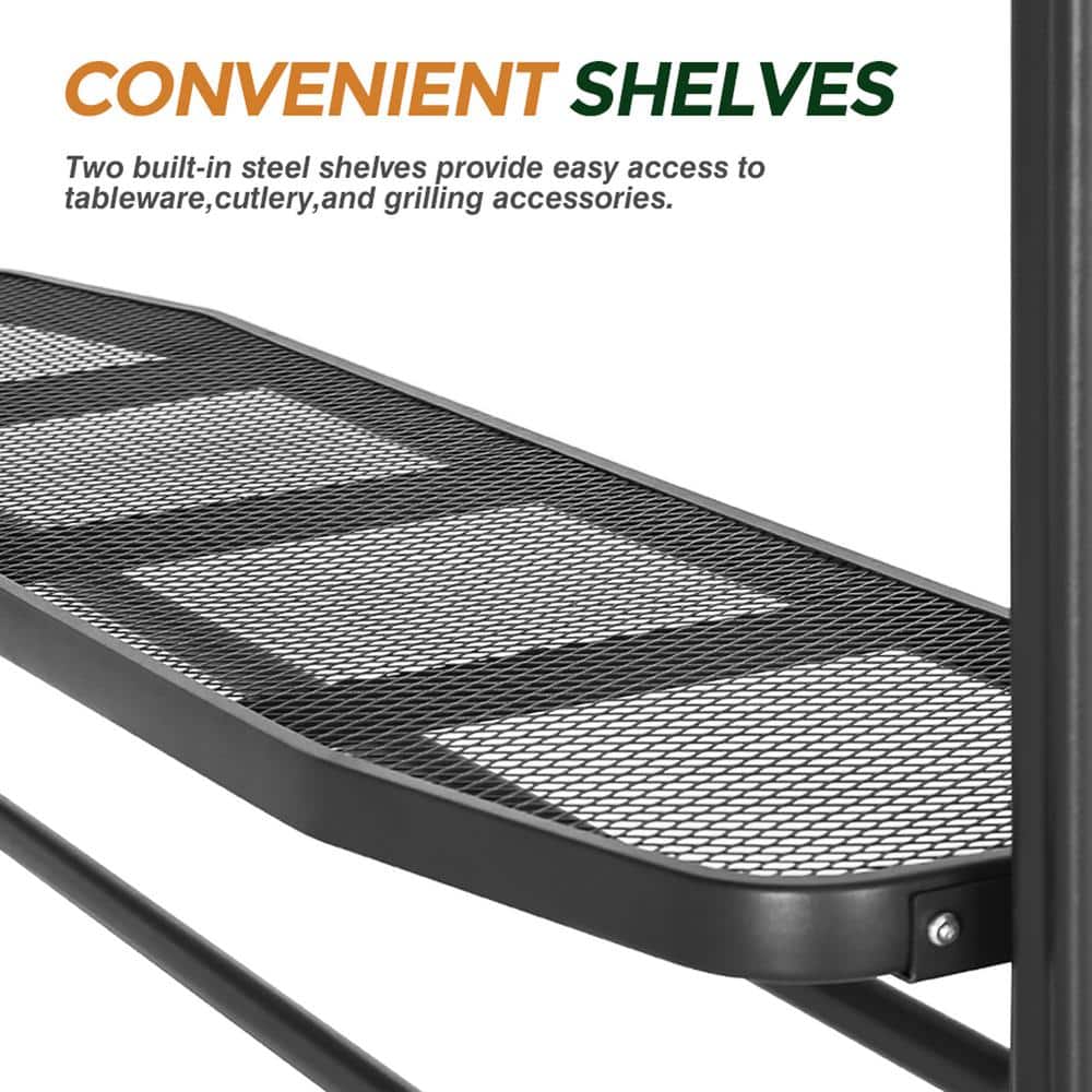 Black Metal 8'x5' BBQ Grill Gazebo with Shelves