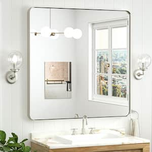 36 in. W x 36 in. H Modern Rectangular Silver Gray Aluminum Framed Wall Bathroom Vanity Mirror