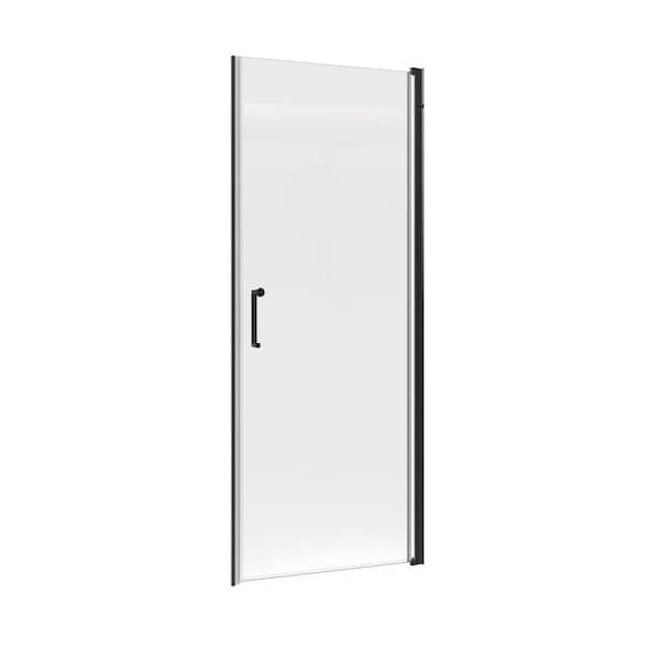 32 in. W x 72 in. H Pivot Frameless Shower Door in Matte Black with Clear Glass