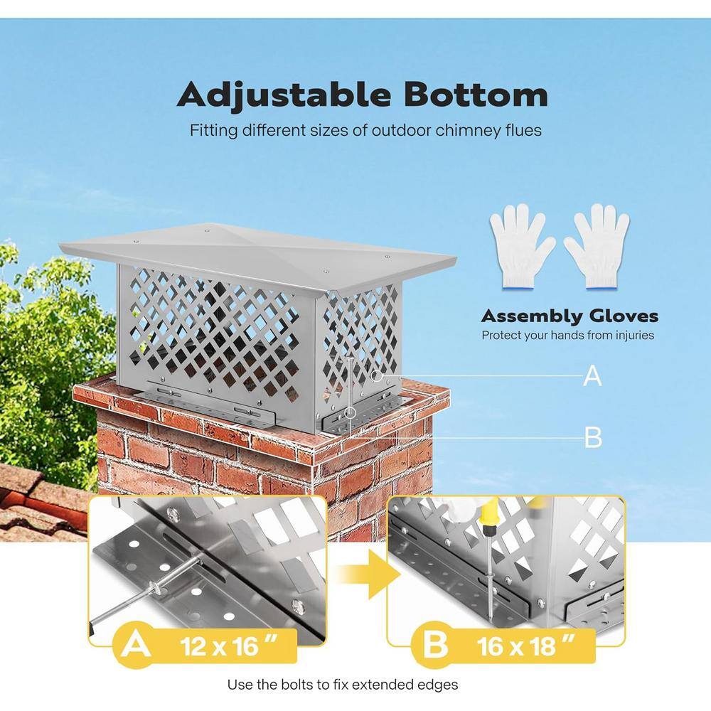 13" x 17" Silver Stainless Steel Adjustable Mesh Chimney Cap