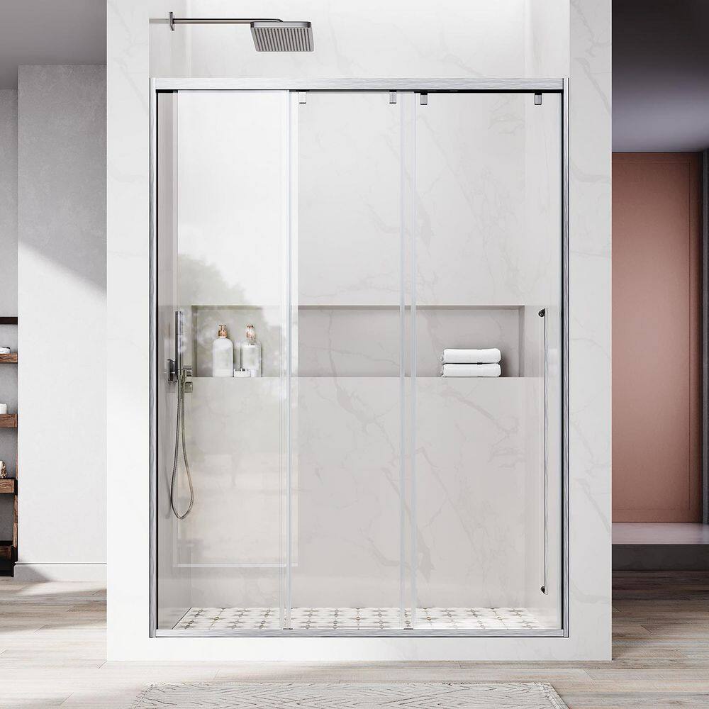 "UKS13-L 56 to 60 in. W x 76 in. H Triple Bypass Sliding Semi-Frameless Shower Door in Brushed Nickel, 5/16"" Clear Glass" price history on PriceWatchPro