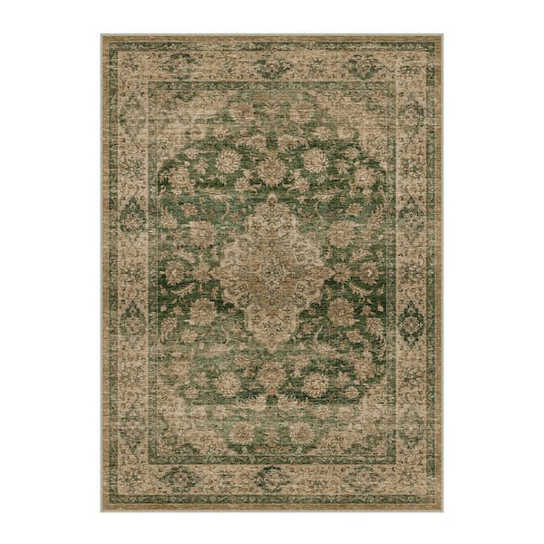 Goodberg 5 ft. X 7 ft. Green Vintage Medallion Distressed Area Rug