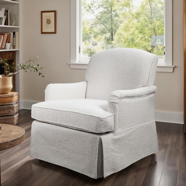 Elegrest Off White Polyester Swivel Accent Arm Chair