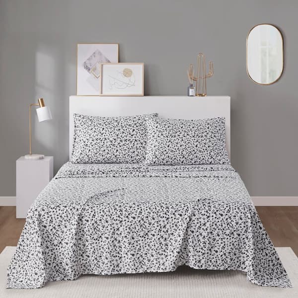 Intelligent Design Printed Microfiber 3-Piece Black Floral Polyester Twin Sheet Set