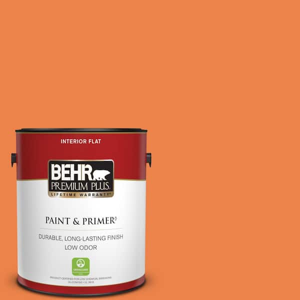 BEHR PREMIUM PLUS 1 gal. #240B-6 Orange Zest Flat Low Odor Interior Paint & Primer