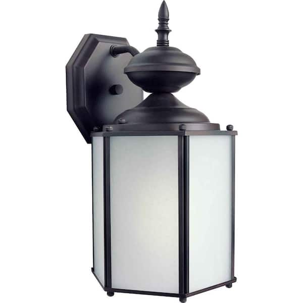 Forte Lighting 1-Light Outdoor Antique Bronze Wall Lantern with Frosted Seeded Glass