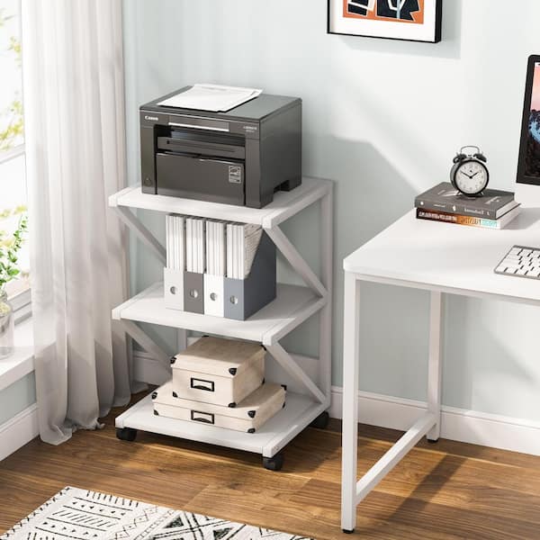 Tribesigns Patrick White Mobile Printer Stand with Storage 3-Shelf Printer Cart Under Desk for Home Office TJHD-QP-0261 - The Home