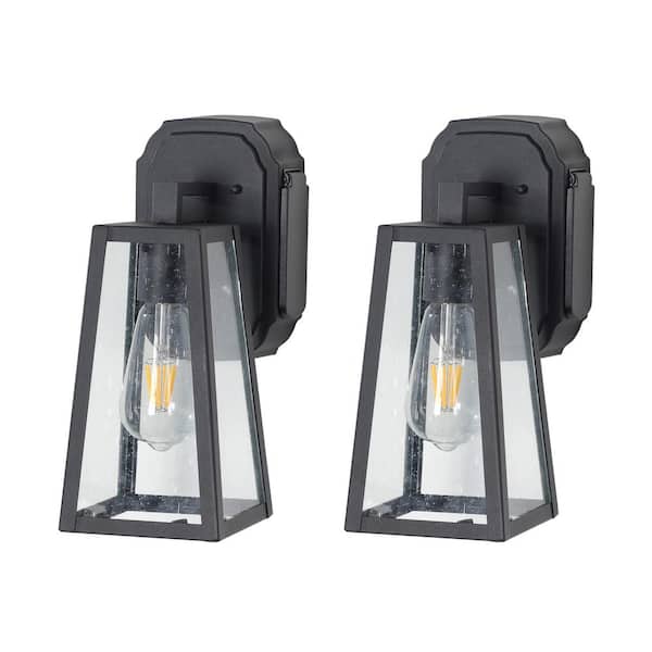 Jushua Matte Black Non-Motion Sensing Outdoor Hardwired Wall Lantern Sconce Light with Socket, Bulb Not Included (2-Pack)