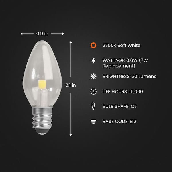 7-Watt Equivalent C7 2700K Clear LED E12 Night Light Bulb (2-Pack)